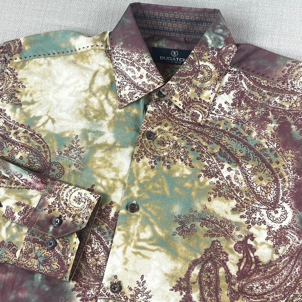 Bugatchi Uomo Button Down Shirt Mens M Abstract Paisley Watercolor Long Sleeve